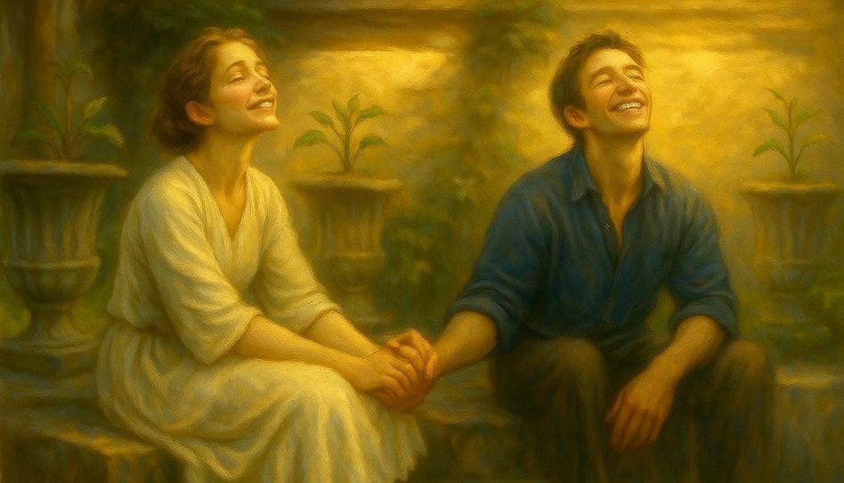 Um casal sorrindo e demonstrando pureza no relacionamento.