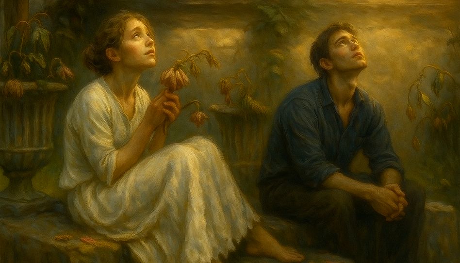 Um casal demonstrando arrependimento após perder a pureza.